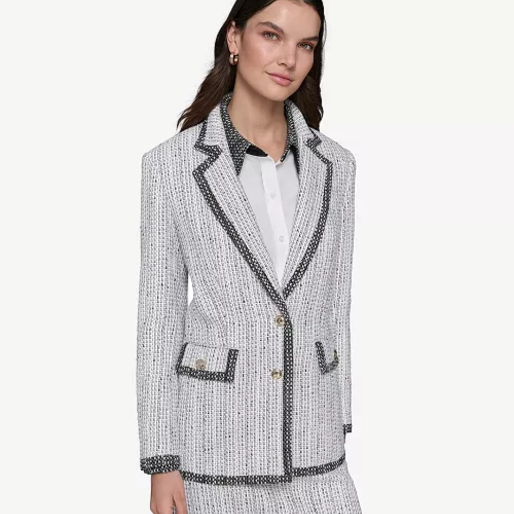 Karl Lagerfeld White and Black Tweed Blazer